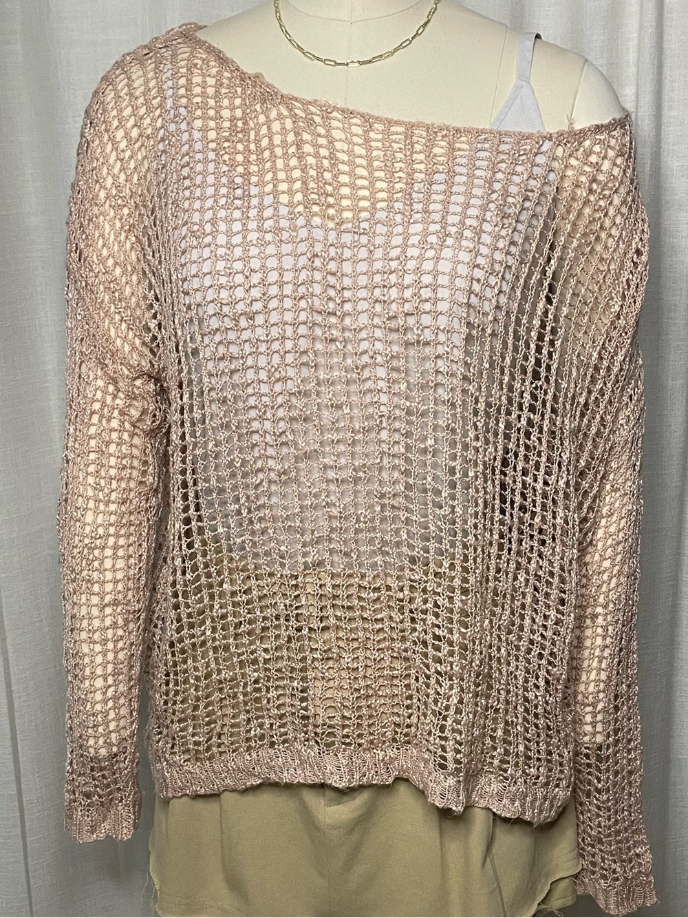 POL - Light Pink Open-Knit Women's Sweater Summer Accessory Size S/M
